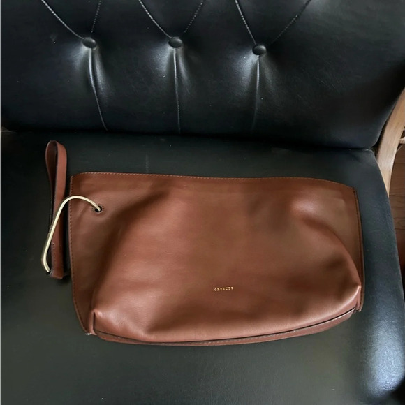 Orsetto Brown Smooth Super Luxurious Leather Clutch w/Gold Hardware Asymmetrical - Picture 2 of 12